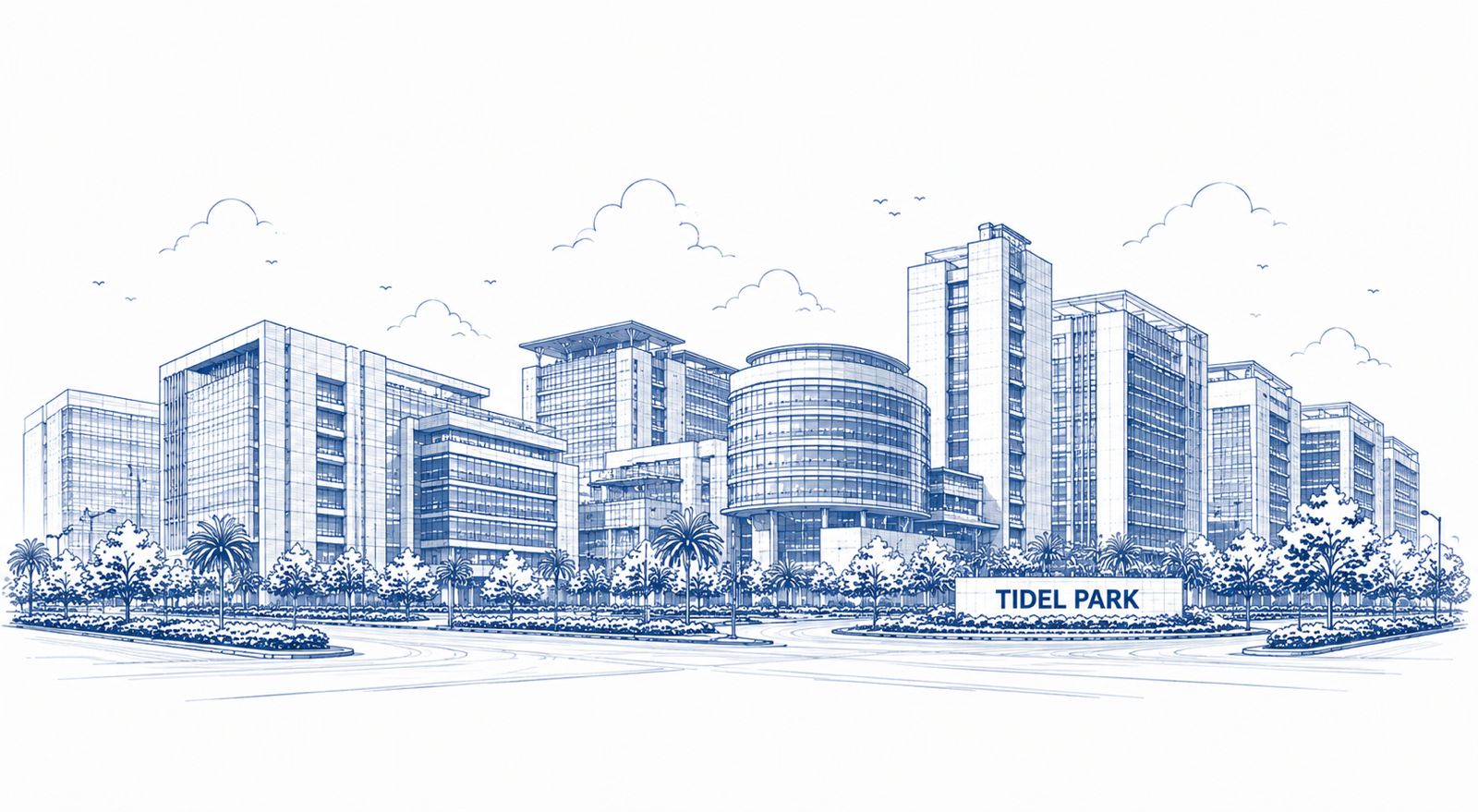 Line drawing of the Chennai skyline