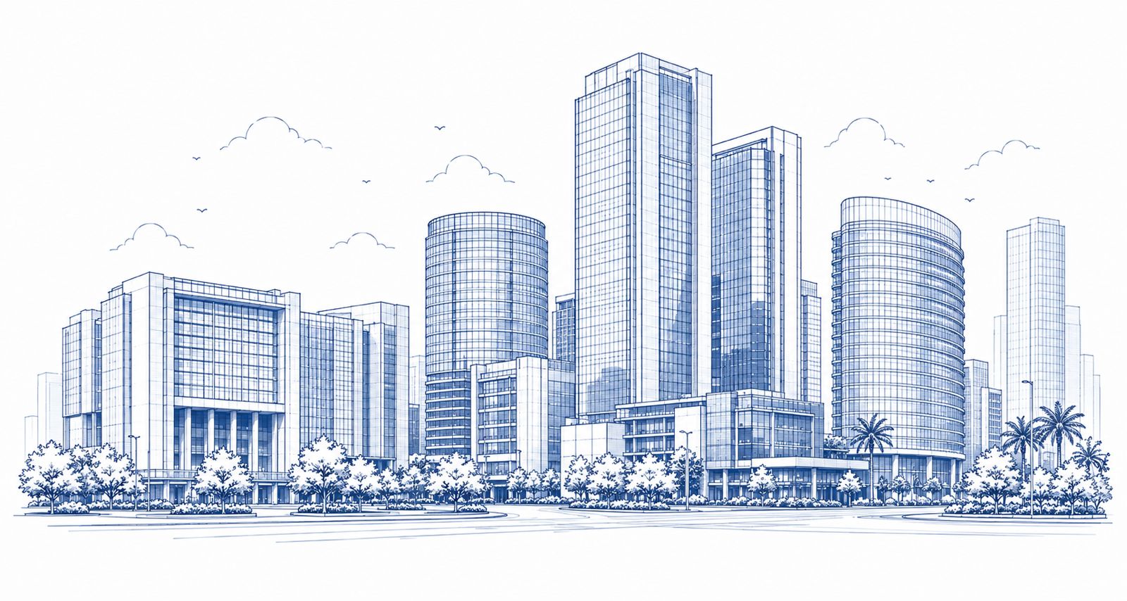 Line drawing of the Pune skyline