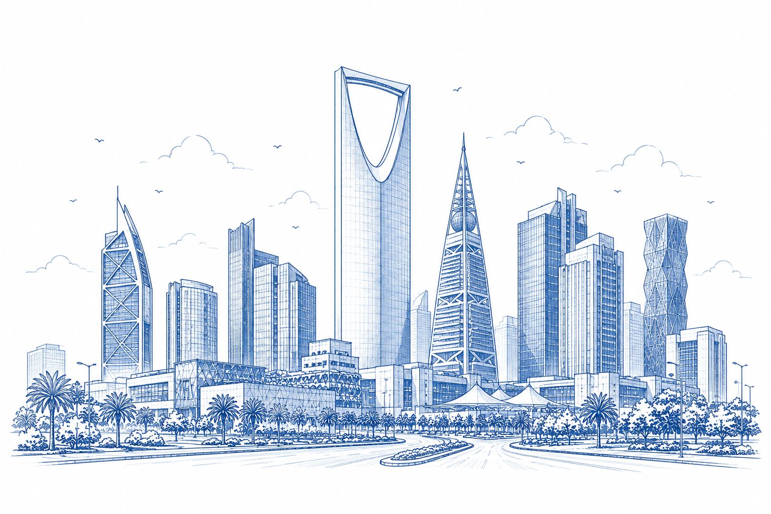 Line drawing of the Riyadh skyline