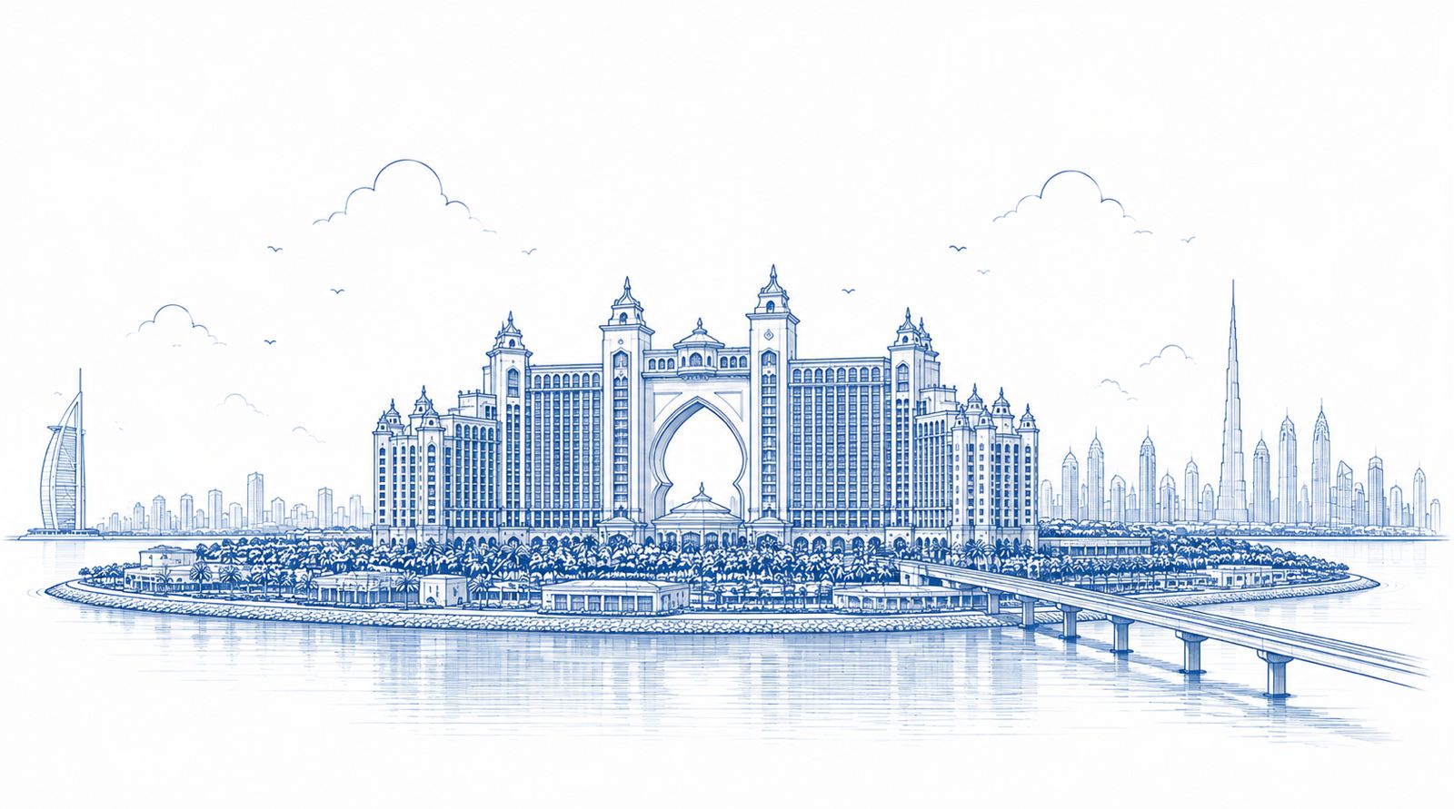 Line drawing of the Dubai skyline